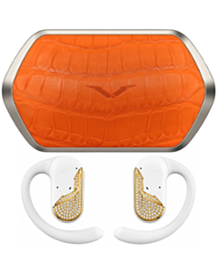Qulaqlıq Vertu OWS 18K Gold, Diaominds Hermes Orange Crocodile Skin, OWS-GD-E-OE14-C-HW White