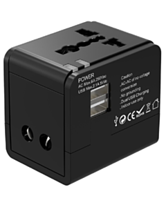 Porodo dual USB-A universal travel adapter 2.1A black / PB-10WUTA-BK