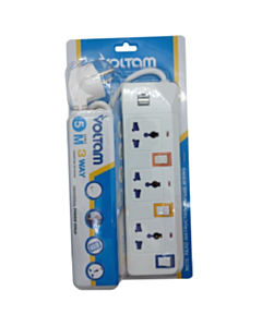 Удлинитель Voltam 5 m VP-27 3 Way Universal Type Power Strip with 2 Usb