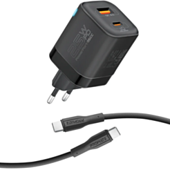 Adapter Promate Power 25W USB Type-C, USB Type-A with 60W Cable PowerPort-25CC.Black.EU