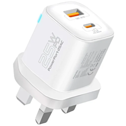 Adapter Promate Power Delivery 25W Dual Port USB Type-C, USB Type-A PowerPort-25AC.White.EU