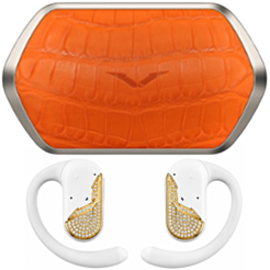 Qulaqlıq Vertu OWS 18K Gold, Diamonds Hermes Orange Crocodile Skin, OWS-GD-E-OE14-C-HW White