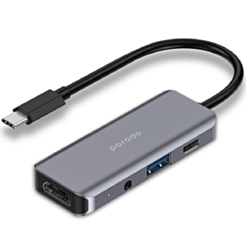 Porodo 4IN1 USB-C HUB TYPE-C PD 100W HDMI USB 3.5MM AUX Grey / PD-41CHB-GY